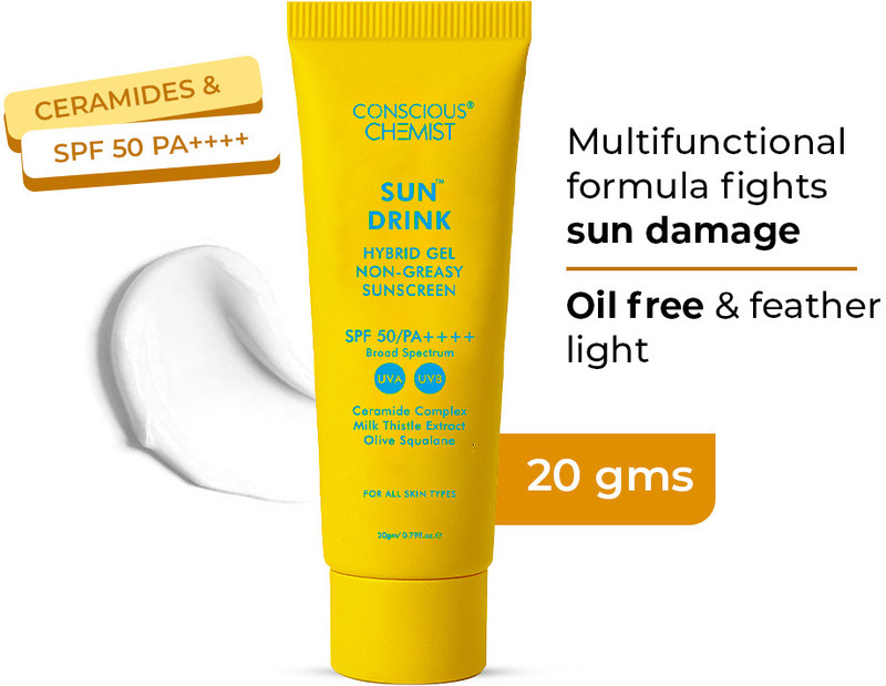 conscious chemist sunscreen spf 50 pa ceramides hyaluronic squalane no white cast