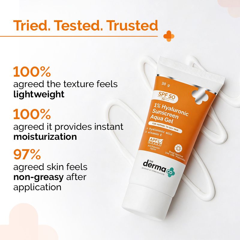 The Derma Co Sunscreen - SPF 50 PA++++ 1% Hyaluronic Aqua Gel- Lightweight, No white-cast for Broad Spectrum (30 g) - Image 5
