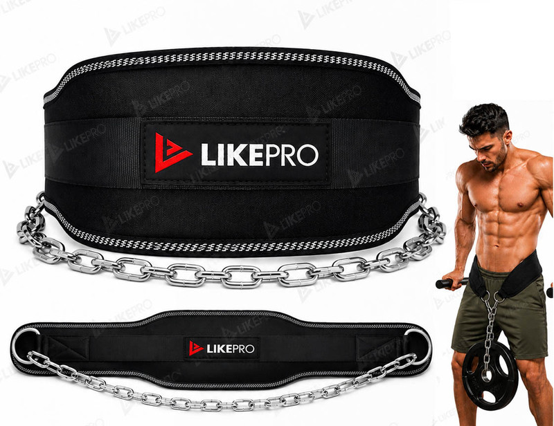 LIKEPRO Dip Belt for Pull Ups & Dips with Chain – Heavy Duty 6 Inch Wide Weight Lifting Belt Black