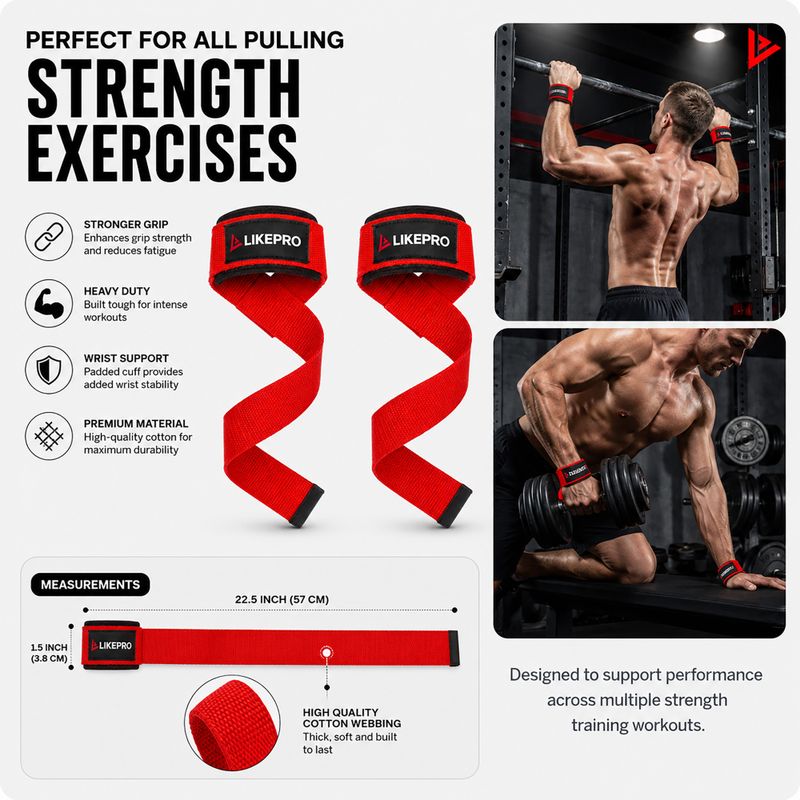LIKEPRO Premium Lifting Straps with Wrist Wrap - Image 4