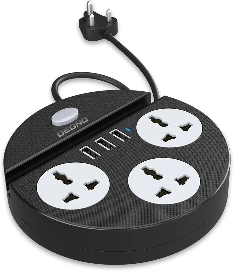 DEGNO Power Plate 2500W with USB Charger & Mobile Holder 3AC Socket + 3USB Ports 6  Socket Extension Boards Multicolor, 2 m, With USB Port