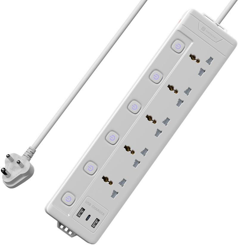 Portronics Power Plate 20 Multi Plug, 5 Sockets, 20W Type-C, 2 USB Ports, 3m Cord 5  Socket Extension Boards (White, 3 m, With USB Port)