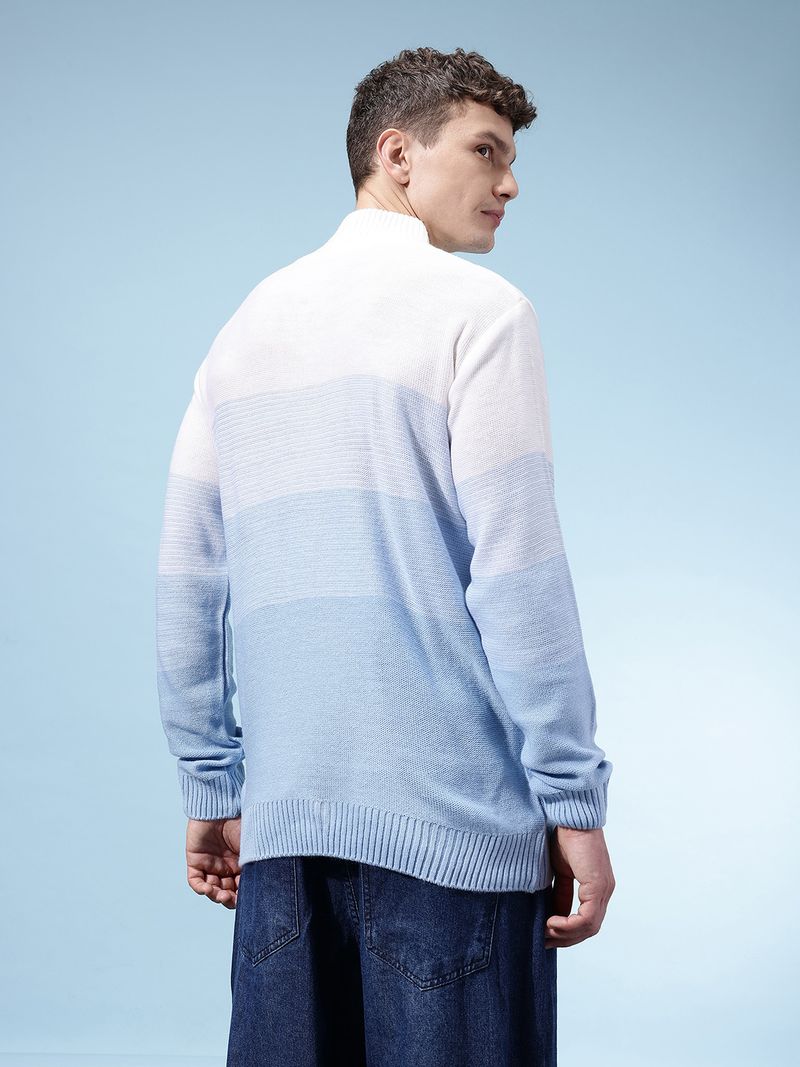 KASMA Men Blue Colorblock Turtle Neck Sweater - Image 3