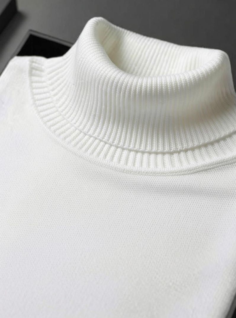 MAA TRADER Men Solid Collared Neck White Sweater - Image 5