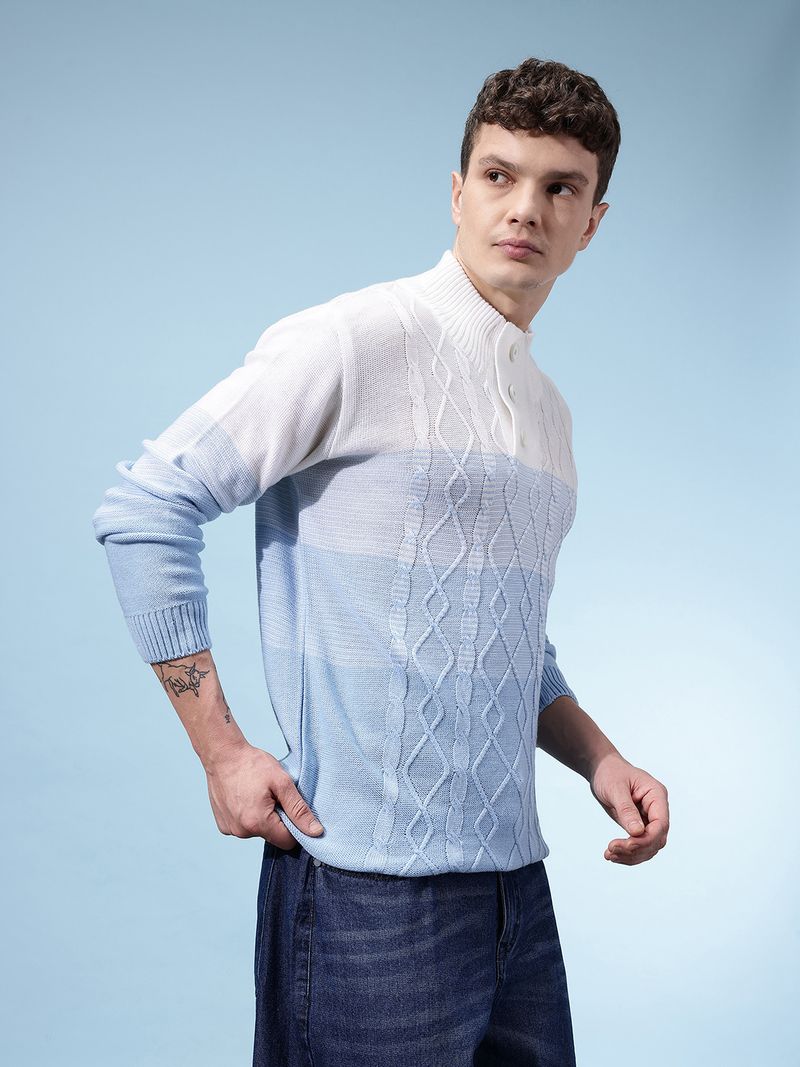 KASMA Men Blue Colorblock Turtle Neck Sweater - Image 4