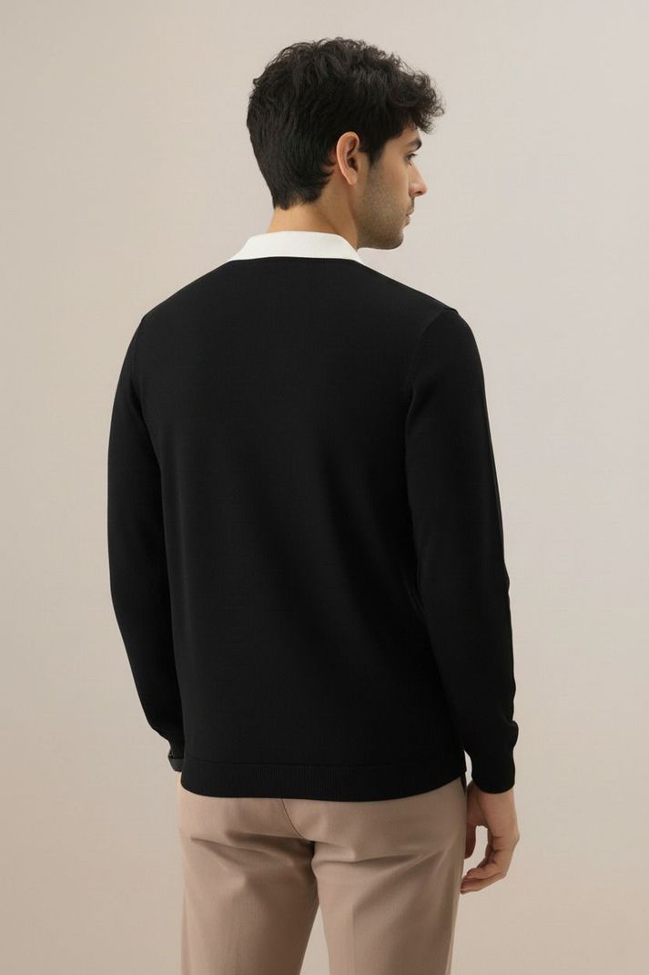 Try This Men's Zip Neck Black, White T-Shirt - Image 6