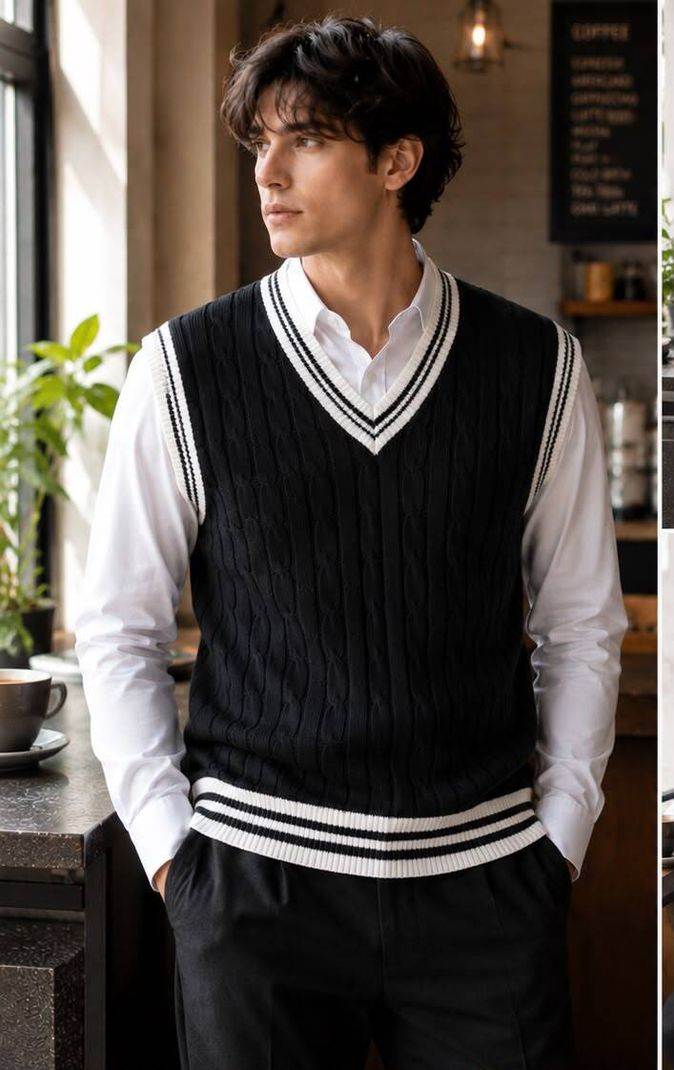 KaramKar Men V Neck Black Sweater - Image 4