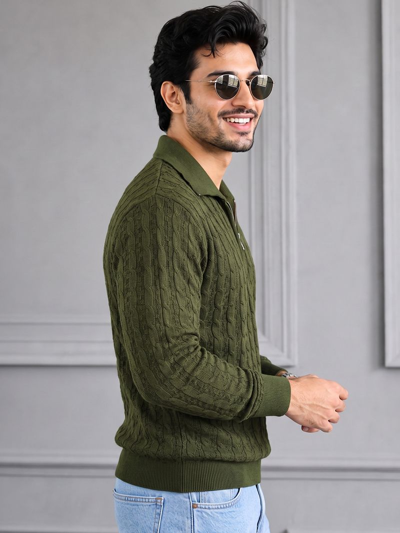 ANM D1 Men Dark Green Collared Neck Sweater - Image 4
