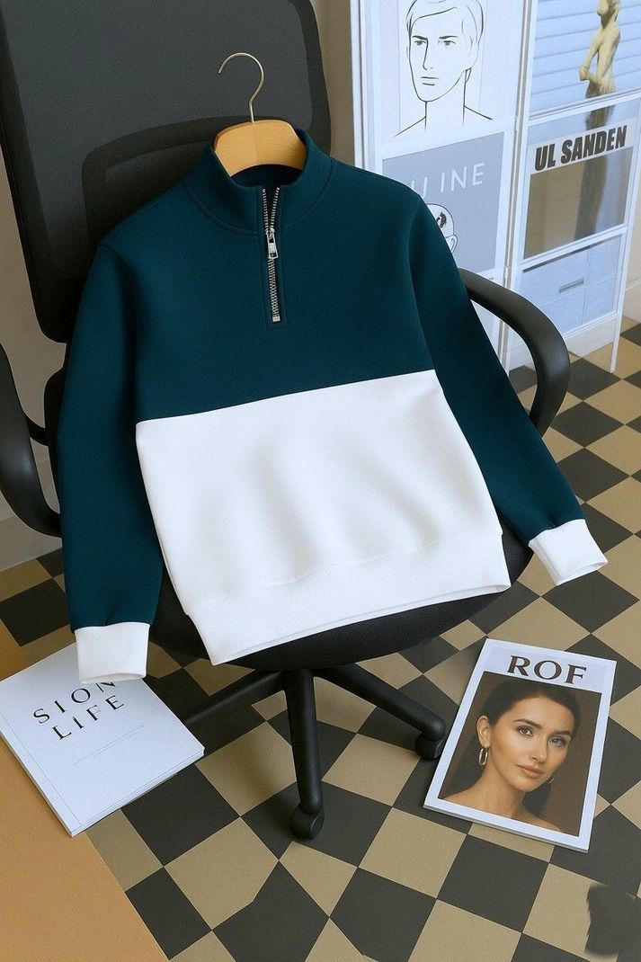Try This Men Colorblock High Neck Green Sweater - Image 5