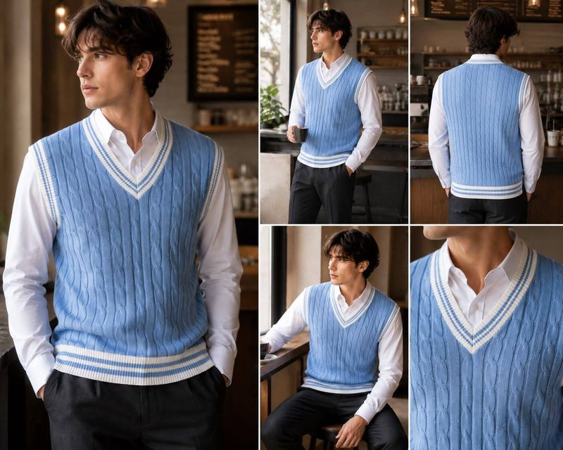 KaramKar Men Light Blue V Neck Sweater - Image 6