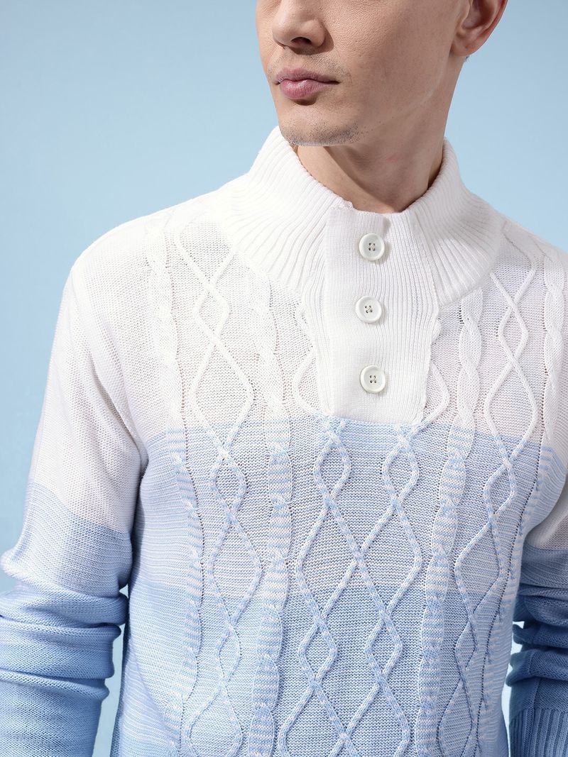 KASMA Men Blue Colorblock Turtle Neck Sweater - Image 5