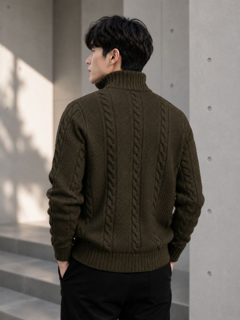 Cat Bunny Men Dark Green High Neck Sweater - Image 3