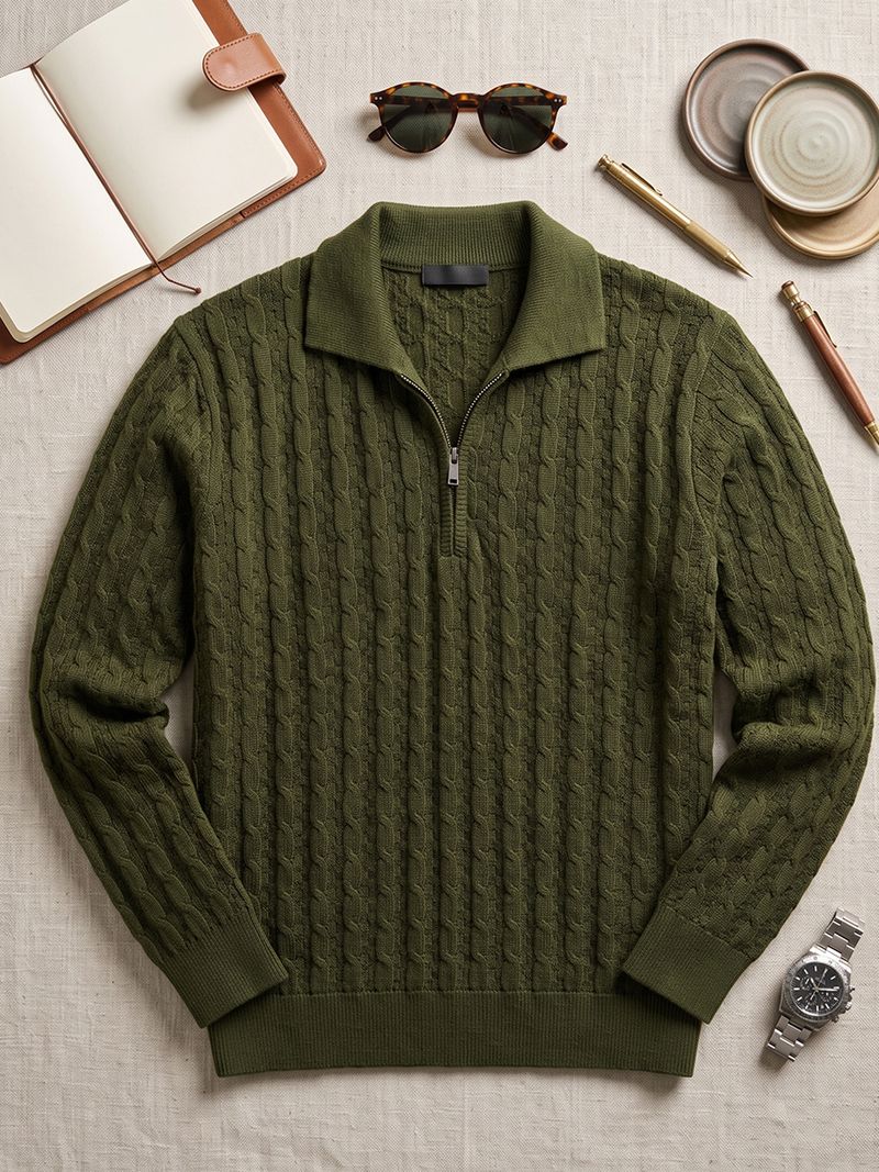 ANM D1 Men Dark Green Collared Neck Sweater - Image 2