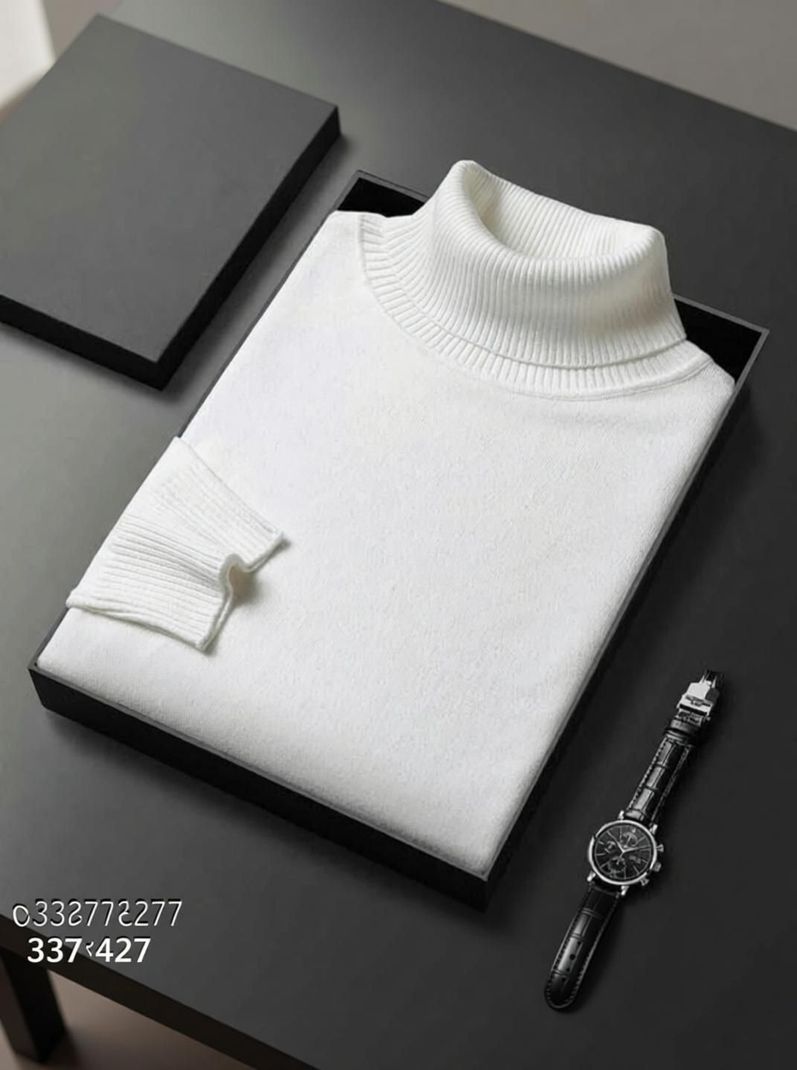 MAA TRADER Men Solid Collared Neck White Sweater - Image 6