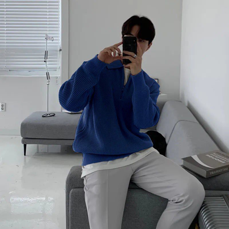Eddicted Men Blue Collared Neck Sweater - Image 3