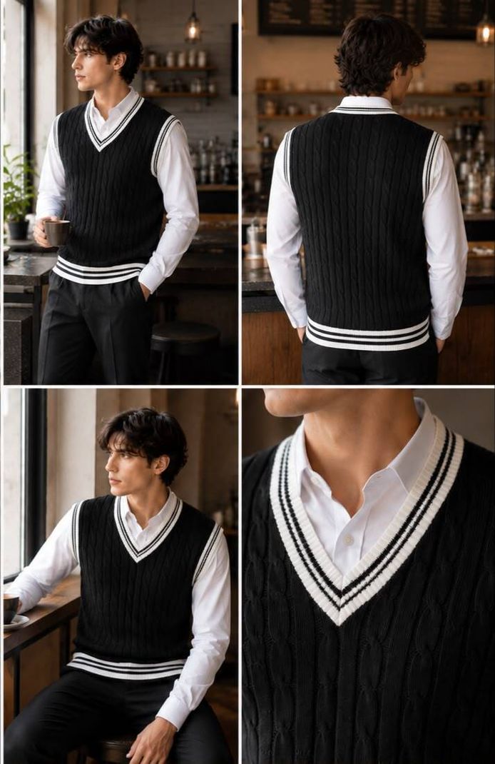 KaramKar Men V Neck Black Sweater - Image 6