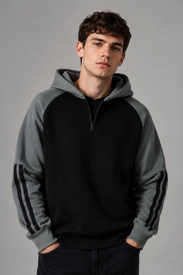 AZLANE Men Full Sleeve Color Block Hooded Sweatshirt - Image 2