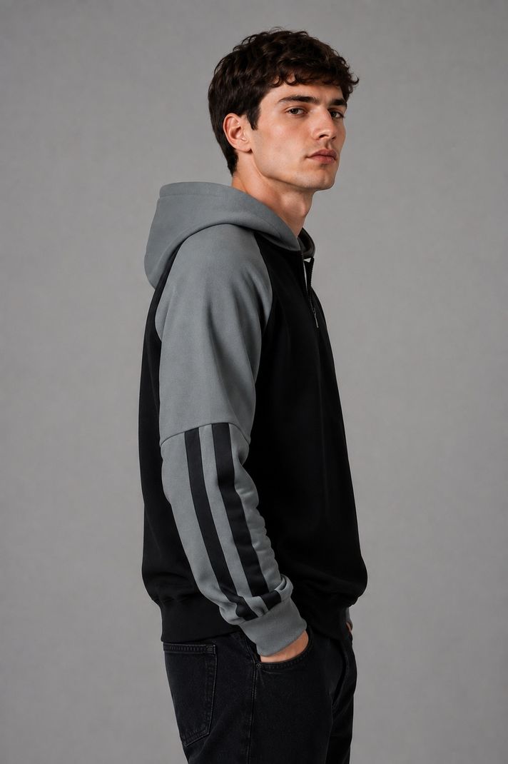AZLANE Men Full Sleeve Color Block Hooded Sweatshirt - Image 4