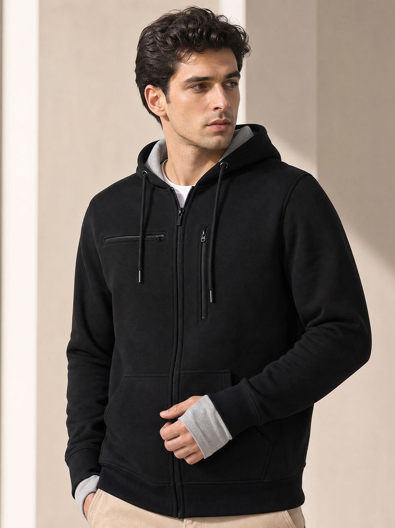 Men Full Sleeve Solid Hooded Sweatshirt - Image 2