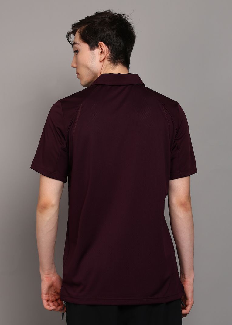 Men Solid Polo Neck Polyester Red T-Shirt - Image 5