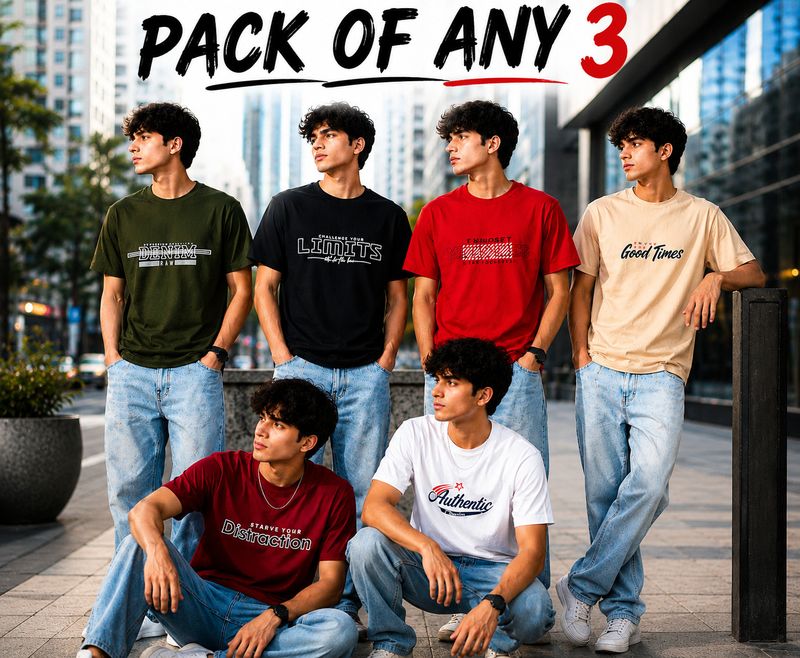 Palexo 3 Pack Men Multicolor Cotton Blend T-Shirts - Image 2