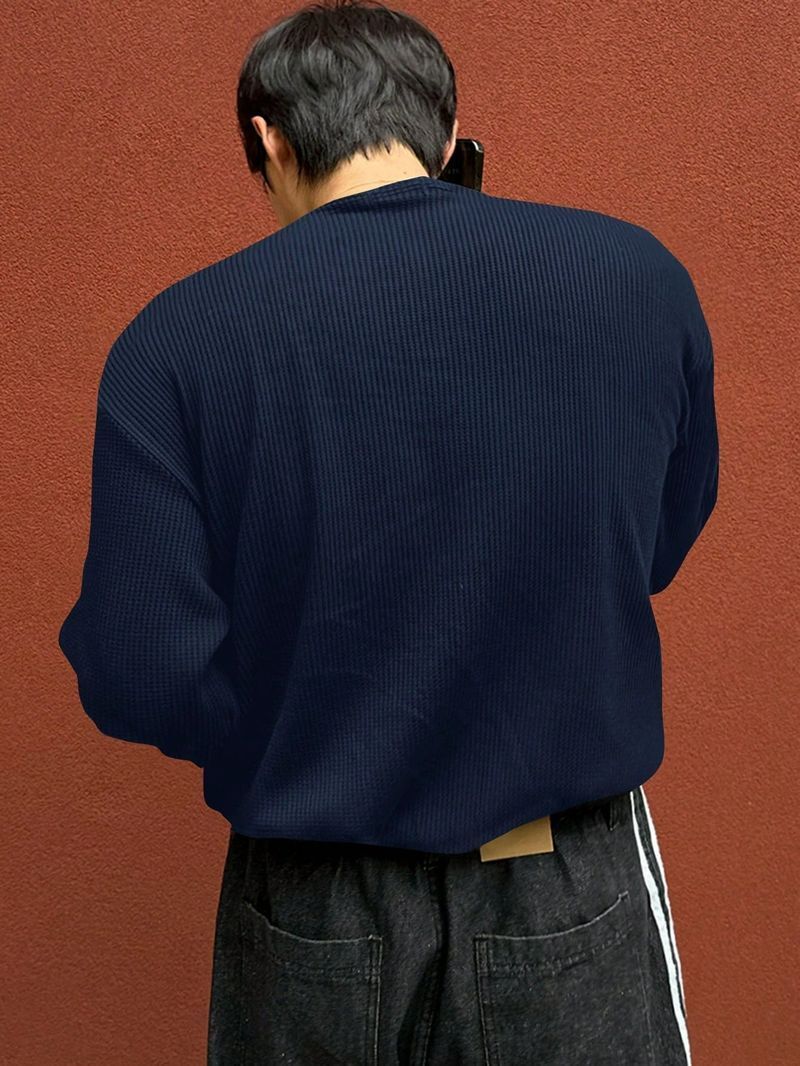 sti Men Solid Henley Neck Polyester Blue T-Shirt - Image 3
