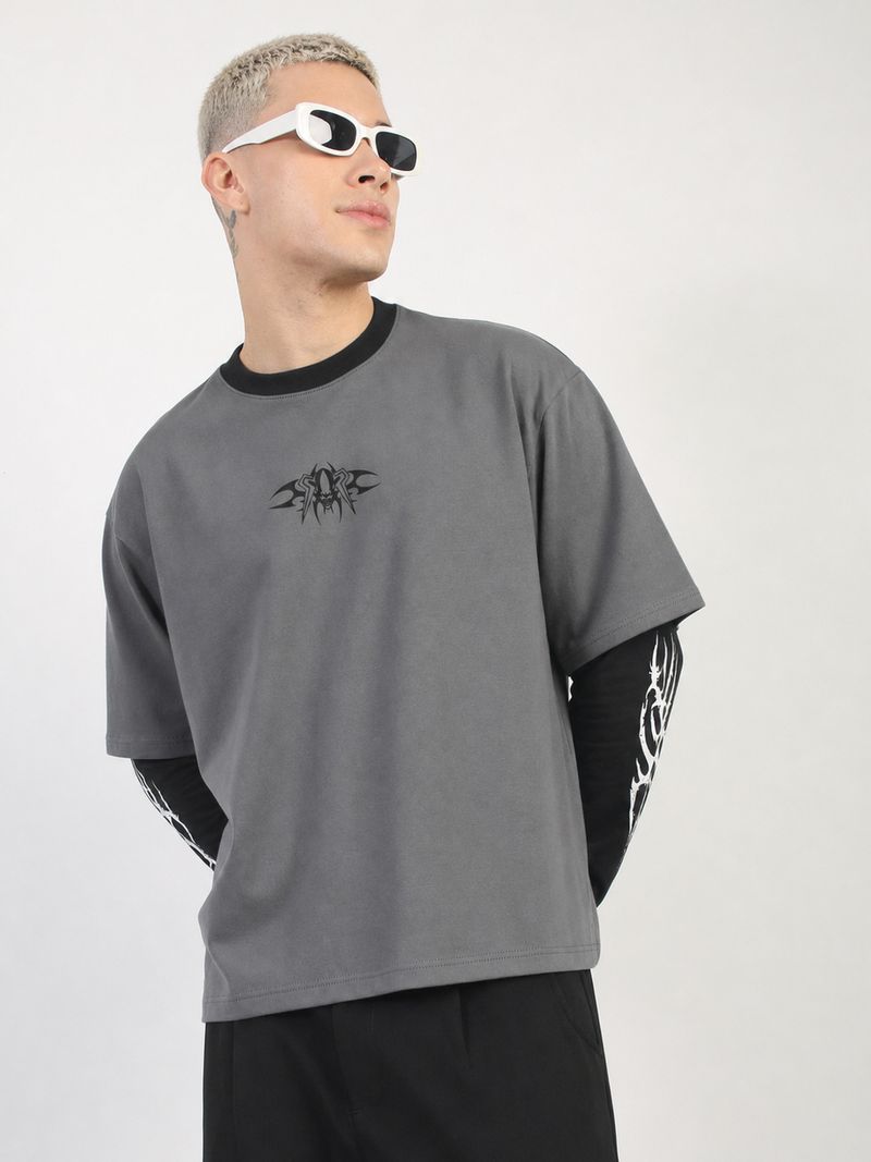 MANIAC Men Grey Cotton T-Shirt - Image 4