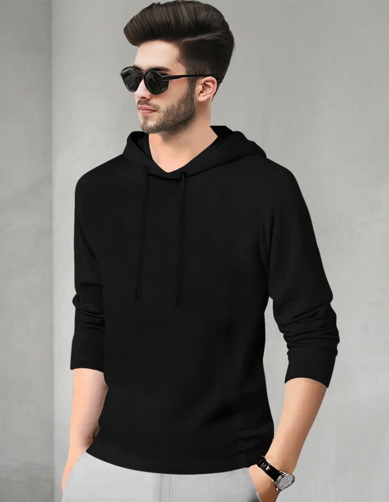 SPECTATOR Men Black Hooded Neck Cotton Blend T-Shirt - Image 4