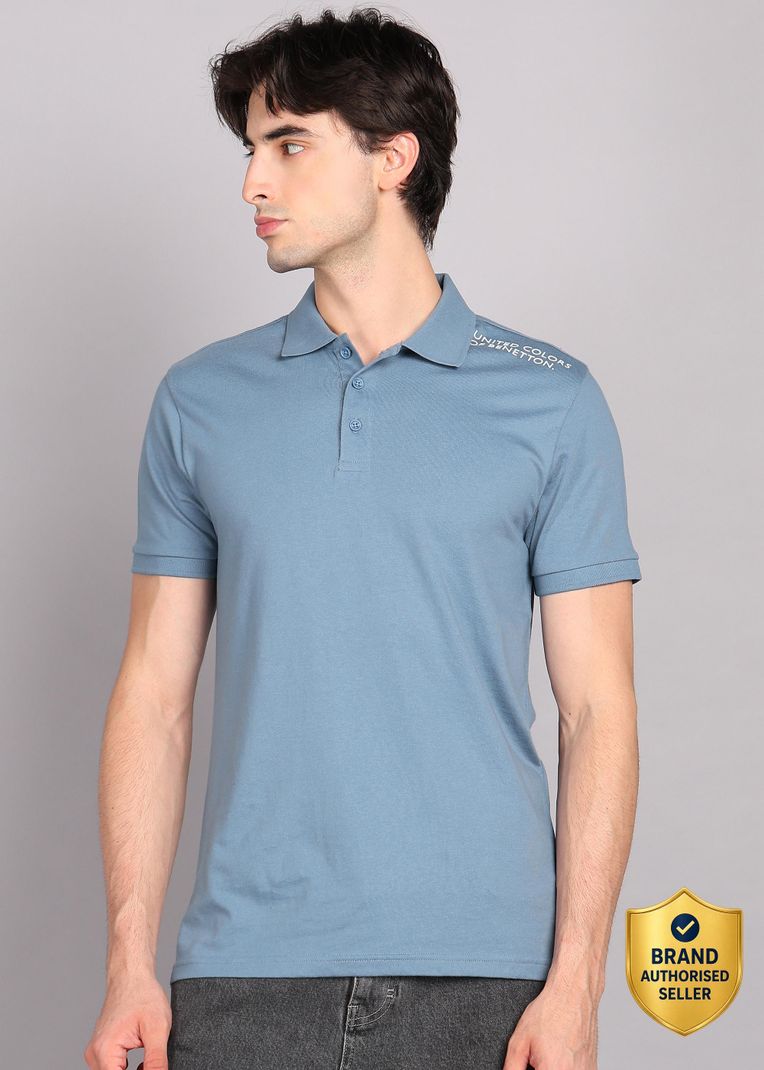United Colors of Benetton Men's Blue Polo Neck T-Shirt - Image 2