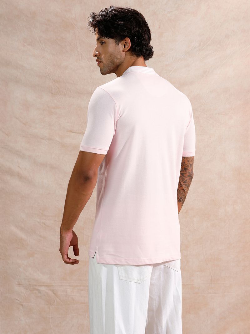 WROGN Men Pink Polo Neck Cotton T-Shirt - Image 6