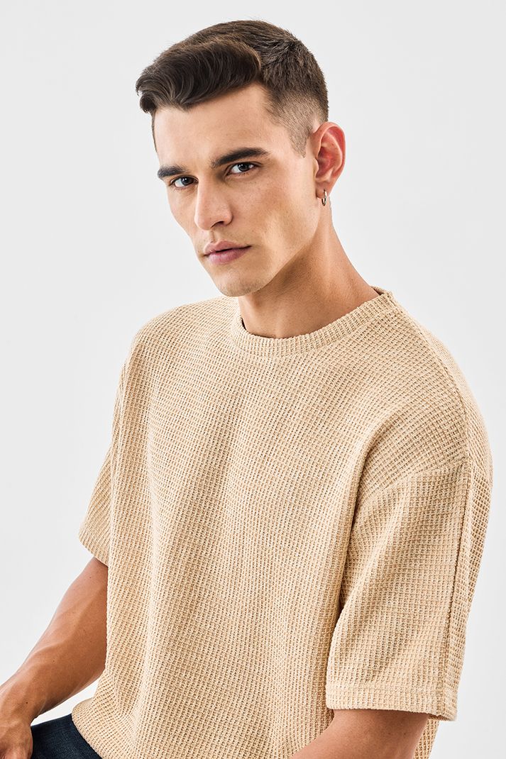 Snitch Men Beige Polyester Crew Neck T-Shirt - Image 4