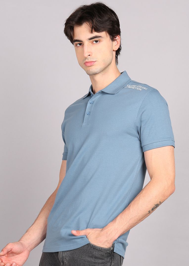 United Colors of Benetton Men's Blue Polo Neck T-Shirt - Image 4