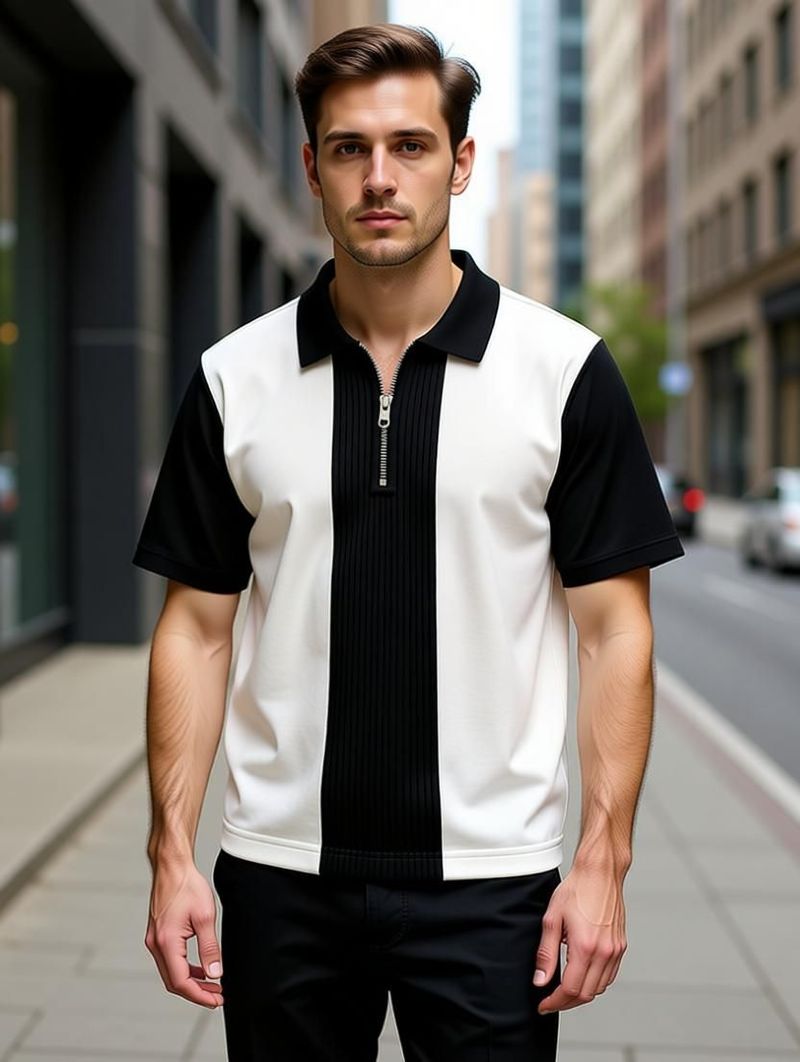 KAJARU Men Black, Beige Zip Neck Polyester T-Shirt - Image 4