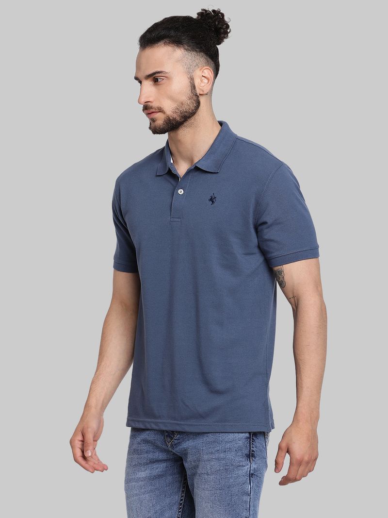 CANTABIL Men Blue Polycotton Polo Neck T-Shirt - Image 5