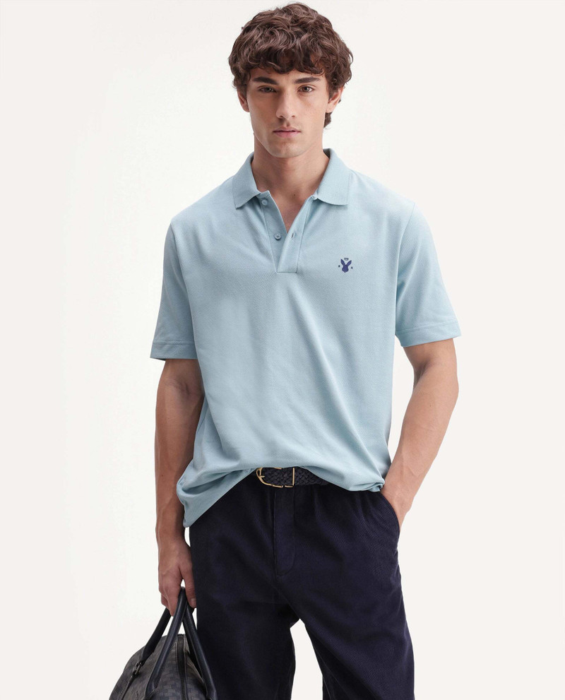 RARE RABBIT Men Solid Polo Neck Cotton Blend Blue T-Shirt