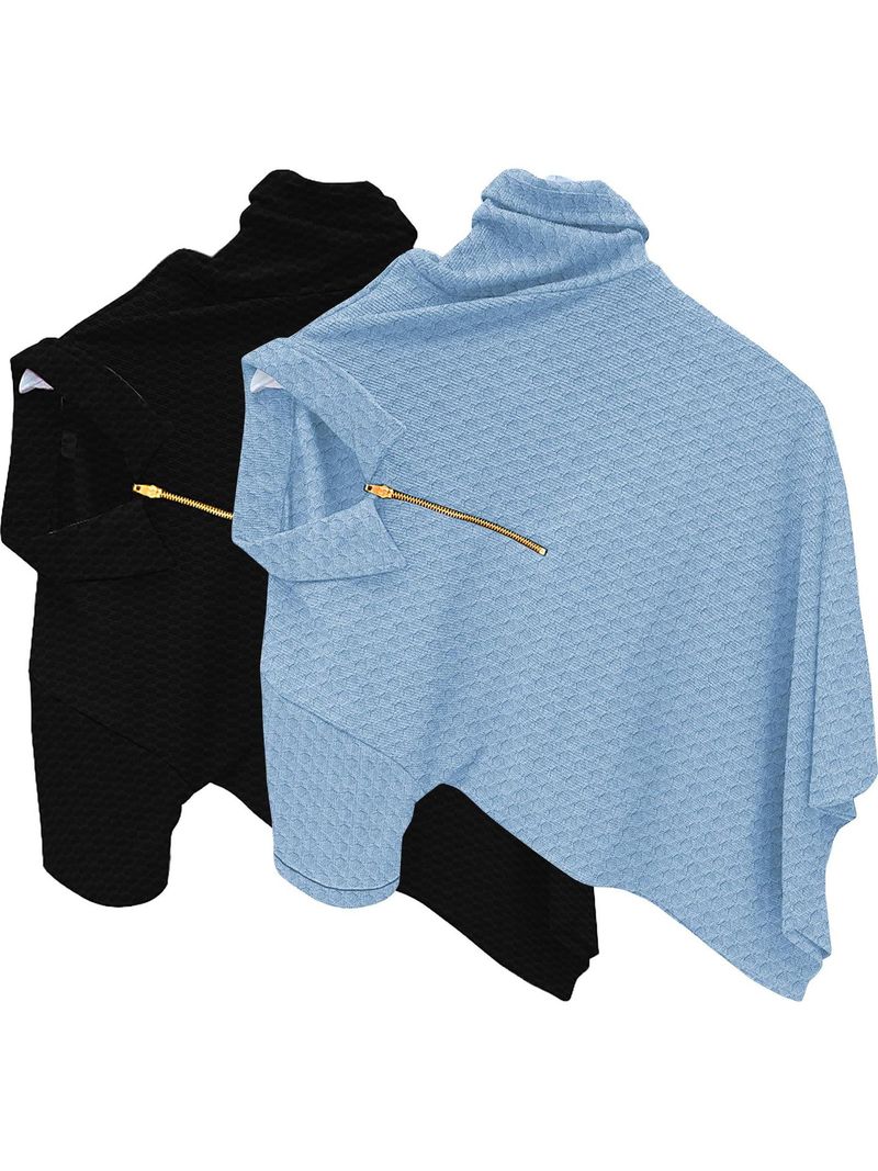 KAJARU Men Zip Neck Polyester T-Shirt Pack of 2 Black, Light Blue - Image 2