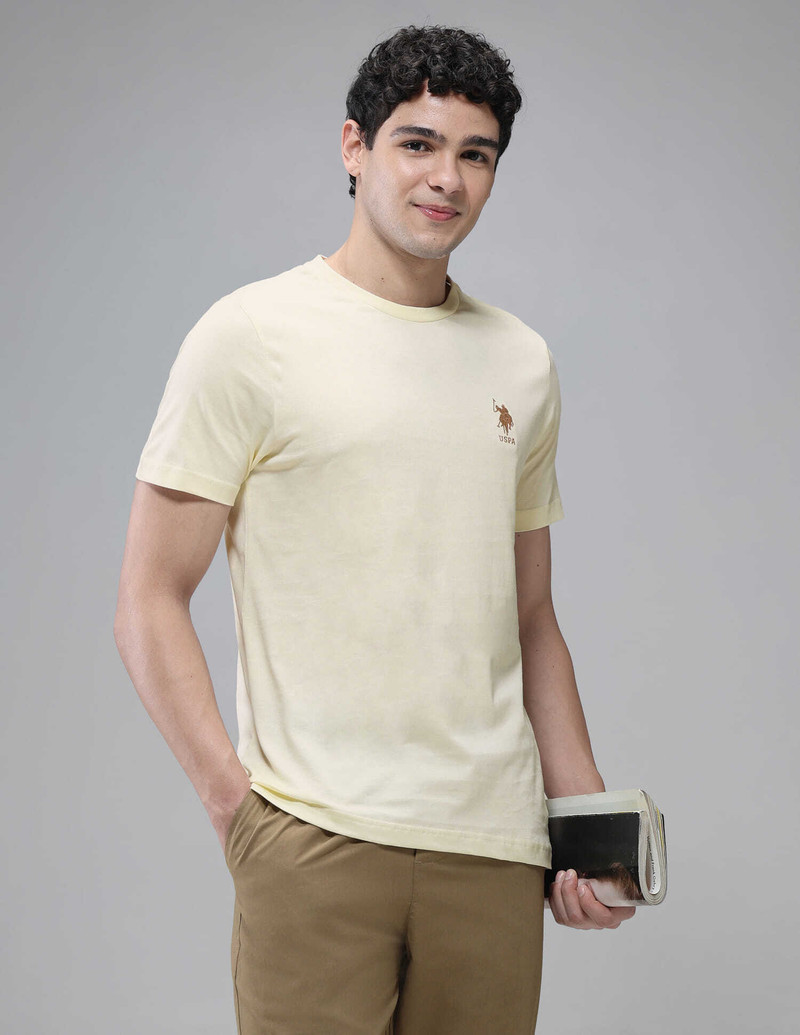 Men Solid Crew Neck Pure Cotton White T-Shirt