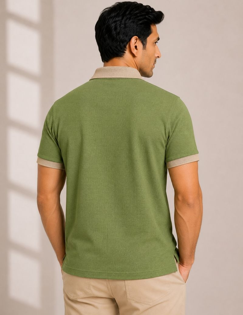 Rikaro Men Light Green Polo Neck T-Shirt - Image 4