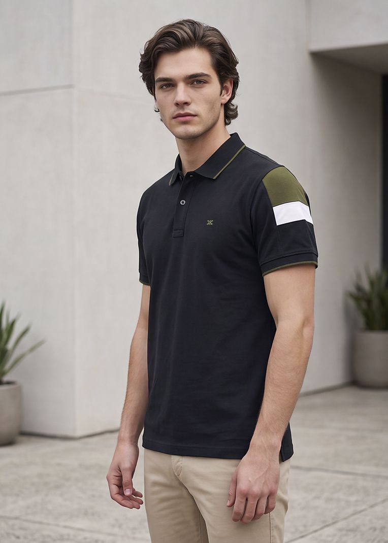 KILLER Men Black Colorblock Polo Neck T-Shirt - Image 6