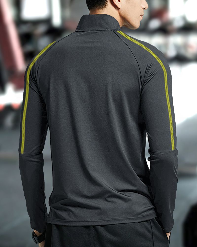 EyeBogler Men Grey, Yellow Zip Neck T-Shirt - Image 3