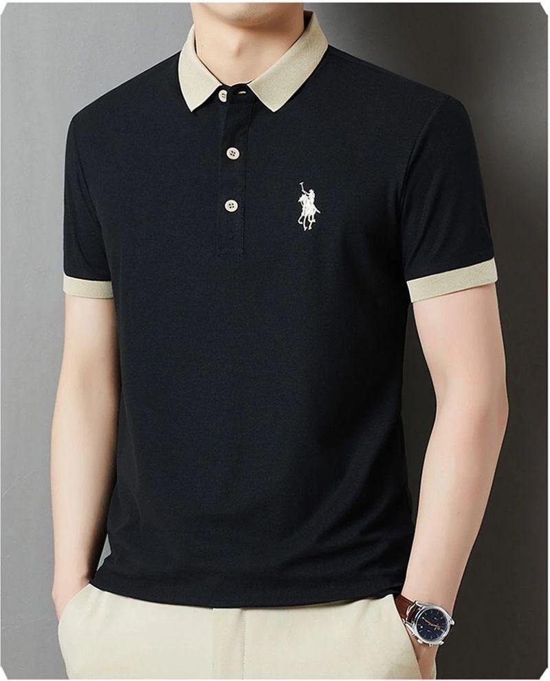 TheGovindCo Men Black Polycotton Polo Neck T-Shirt - Image 4