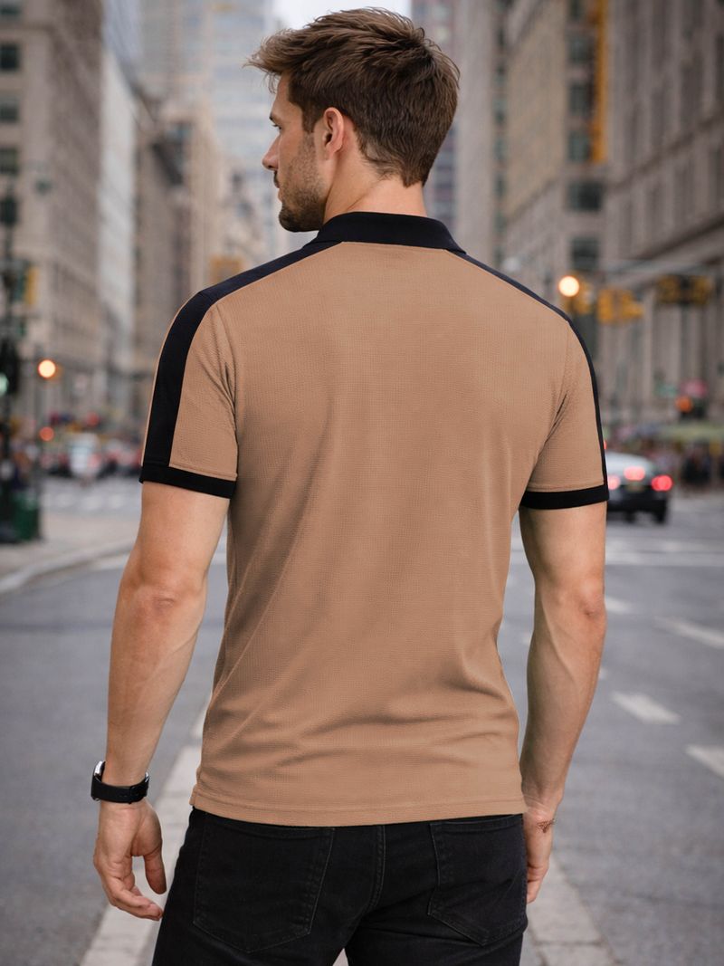 VeBNoR Men Brown Colorblock Polo Neck T-Shirt - Image 6