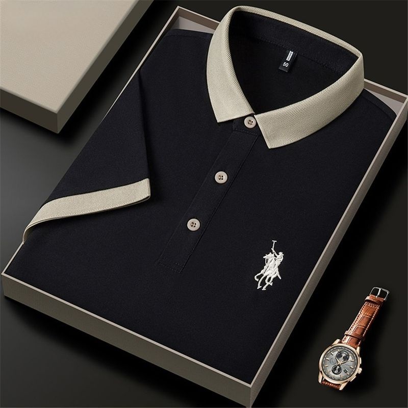 TheGovindCo Men Black Polycotton Polo Neck T-Shirt - Image 2