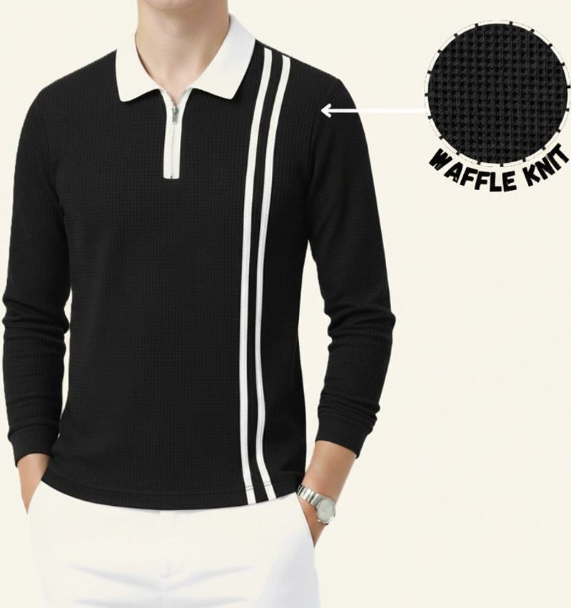 Try This Men's Zip Neck Black, White T-Shirt - Image 4