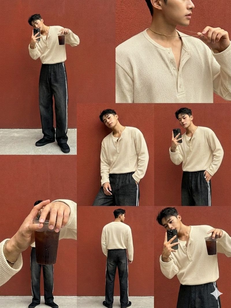 IMSA MODA Men Beige Henley Neck Polycotton T-Shirt - Image 5