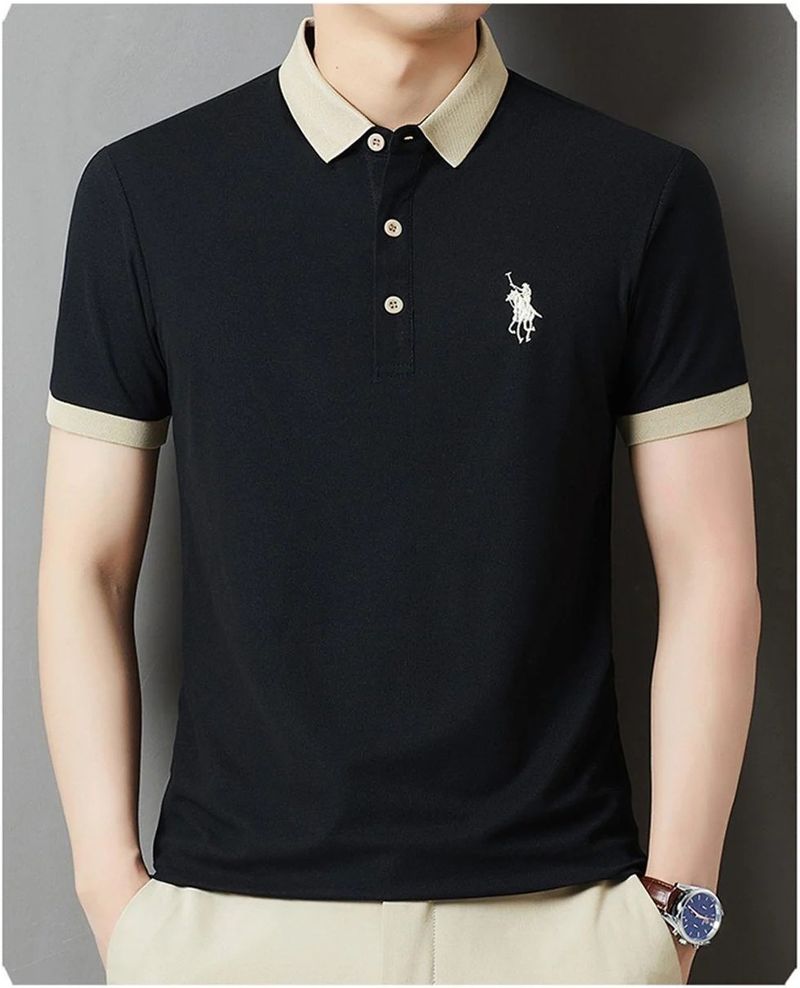 TheGovindCo Men Black Polycotton Polo Neck T-Shirt - Image 3
