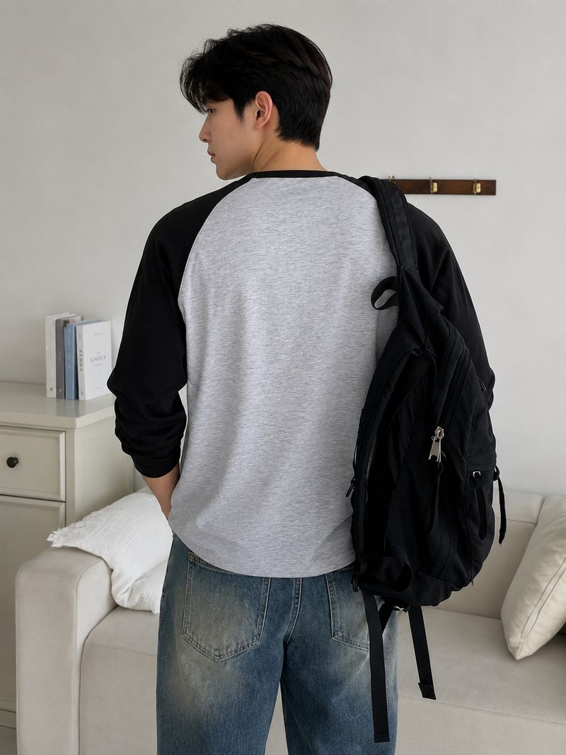 Wrodss Men Grey, Black Colorblock T-Shirt - Image 4