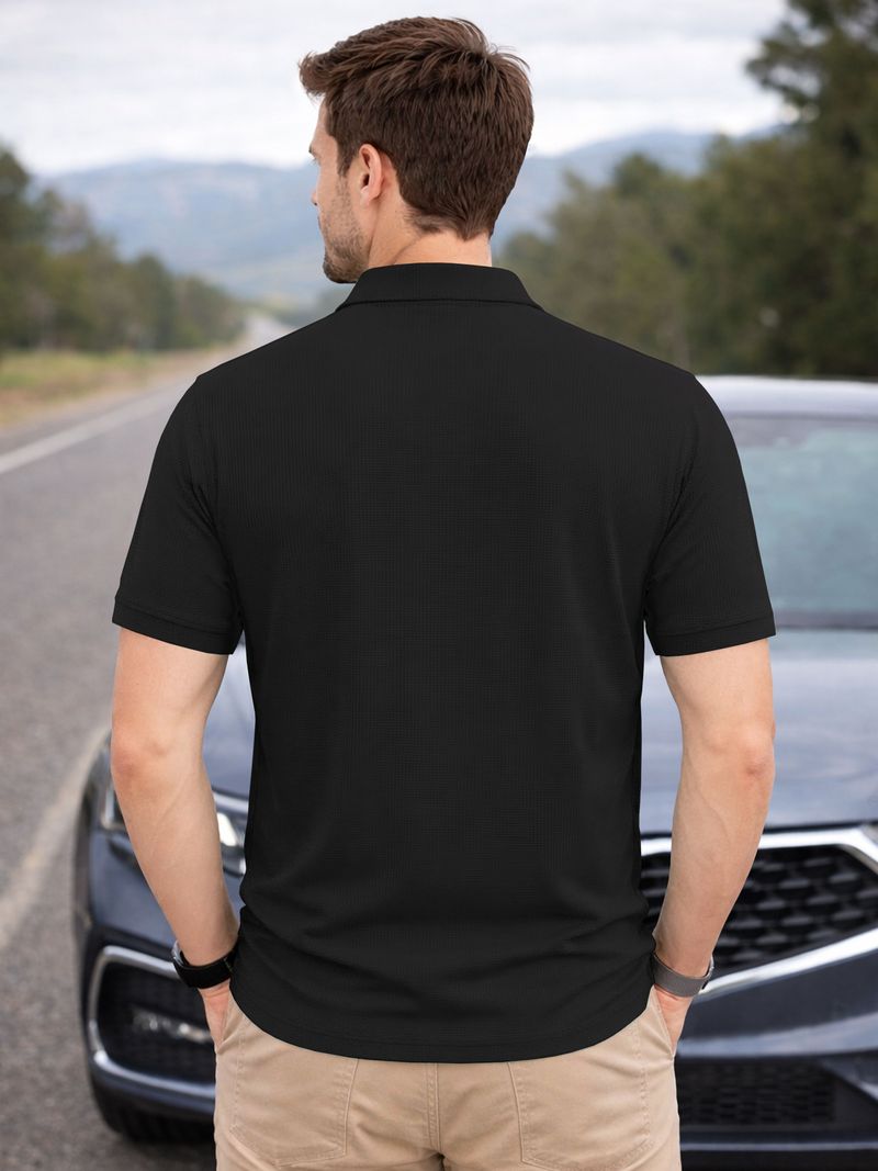 VeBNoR Men Black Polyester Polo Neck T-Shirt - Image 3