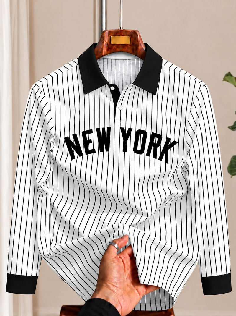 KAJARU Men Striped Typography Polo Neck Cotton Blend T-Shirt (Black) - Image 5