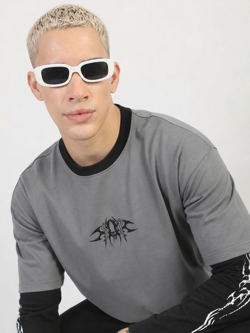 MANIAC Men Grey Cotton T-Shirt - Image 6